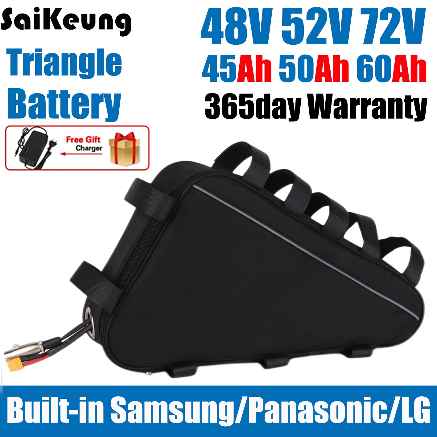 72V 50Ah 21700 Lithium Battery - Akumulator trójkątny do roweru elektrycznego Cham,
